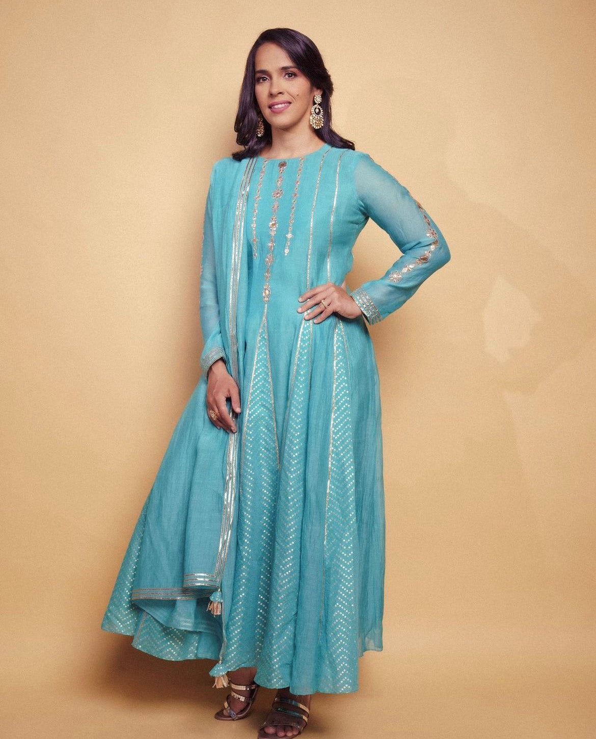 Saina Nehwal in Light Blue Anarkali Almaari By Pooja Patel Saina Nehwal in Light Blue Anarkali Almaari By Pooja Patel