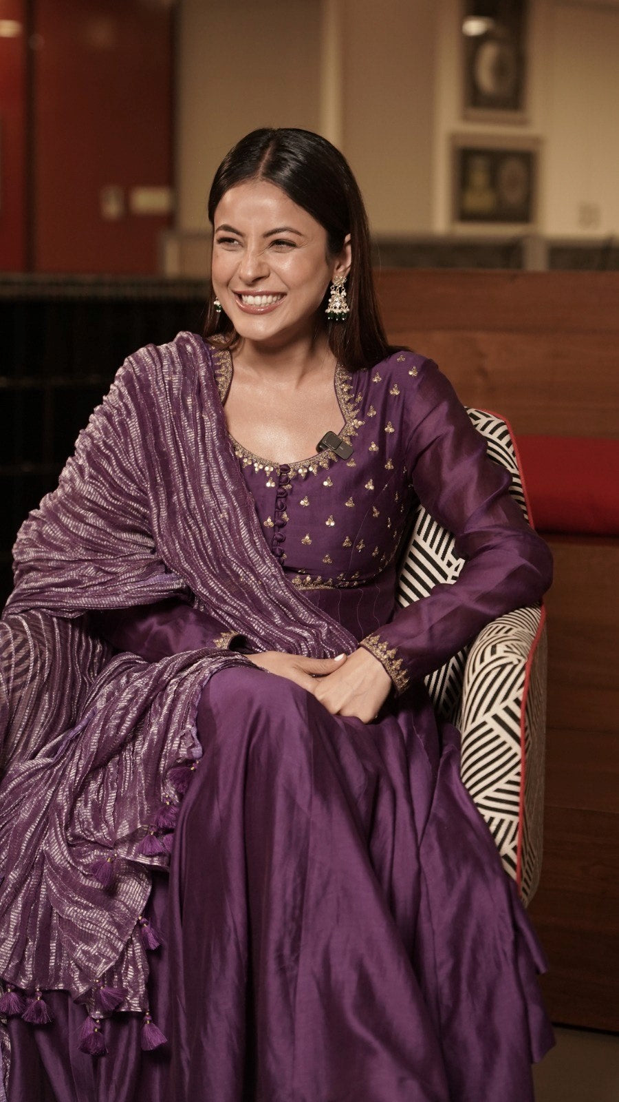 strapless open back dress Shehnaaz Kaur Gill in Purple Anarkali – Almaari By Pooja Patel