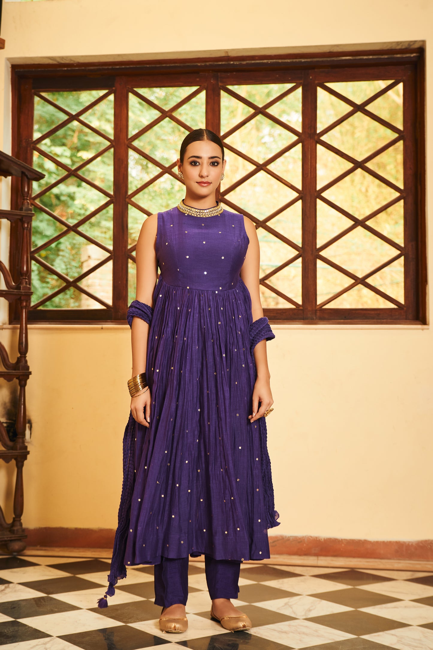 Purple Chanderi Anarkali Set