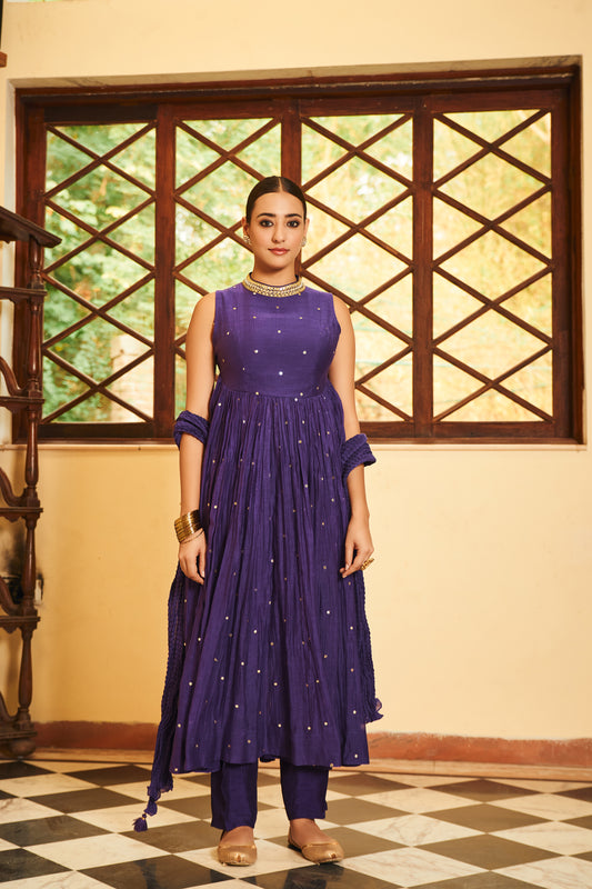 Purple Chanderi Anarkali Set