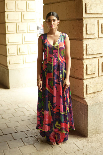 Indigo floral kurta with culottes