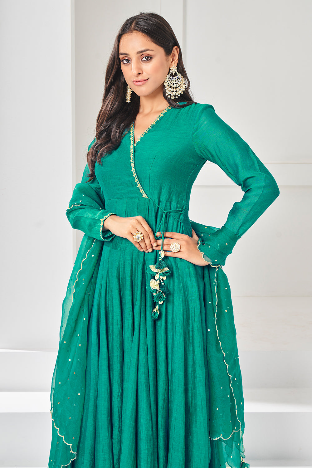Pine Green Anarkali with Churidar Pants