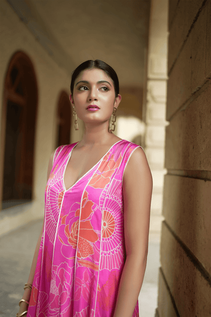 Pink floral kurta with culottes
