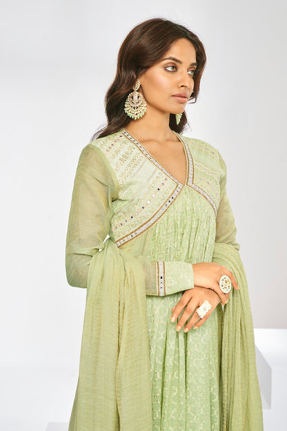 Mint Green Chanderi Anarkali Set