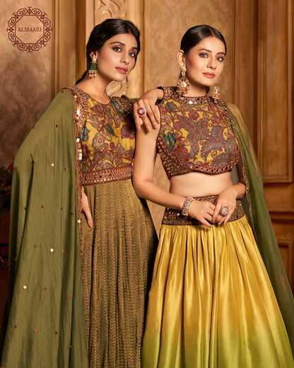 Shaded Kalamkari Green Lehenga Choli