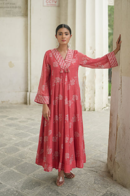 Coral Anarkali Set