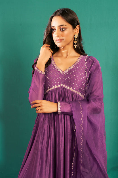 Wine Chanderi Silk Anarkali Set