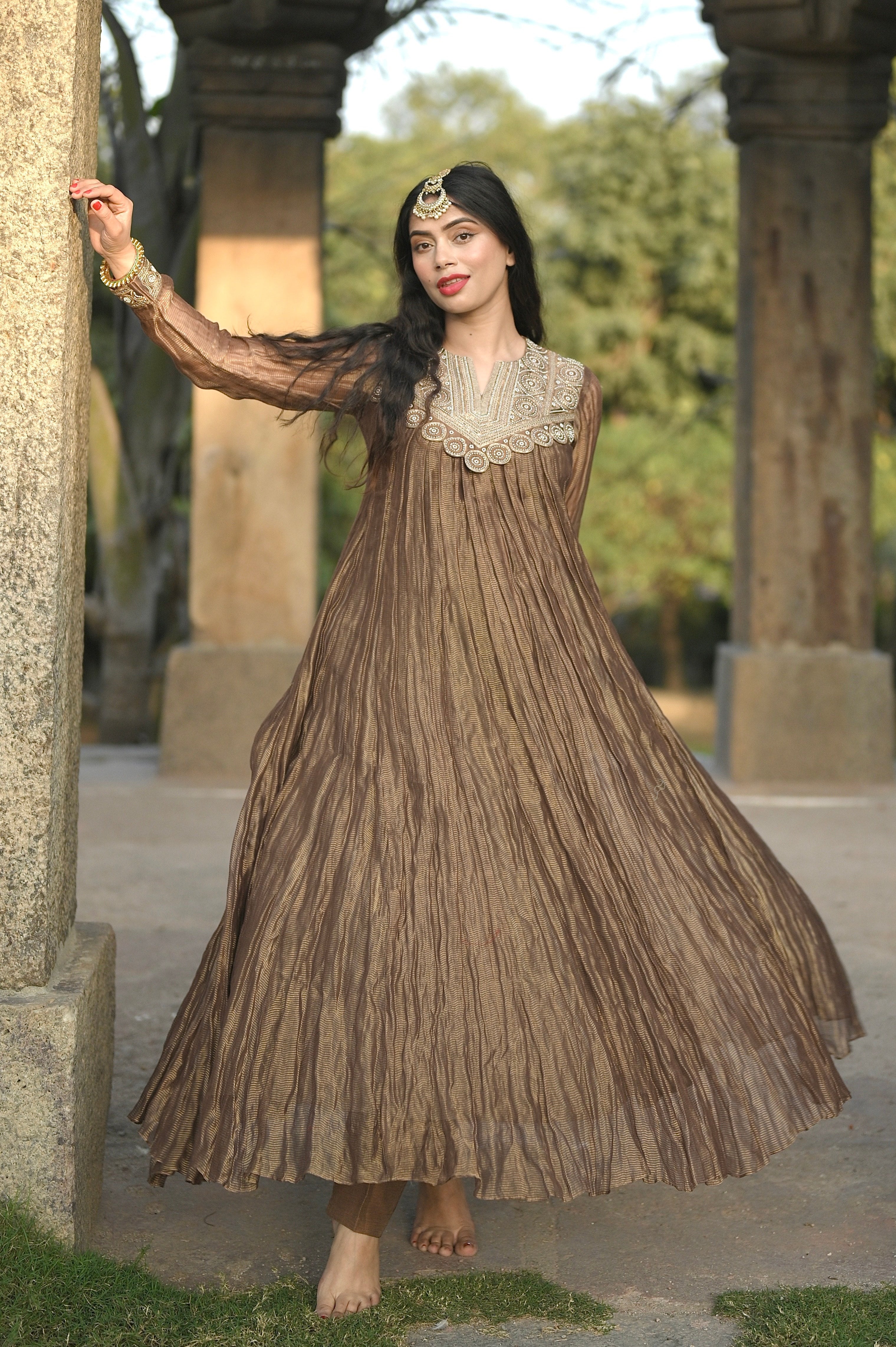 Crushed Brown Anarkali – Almaari By Pooja Patel