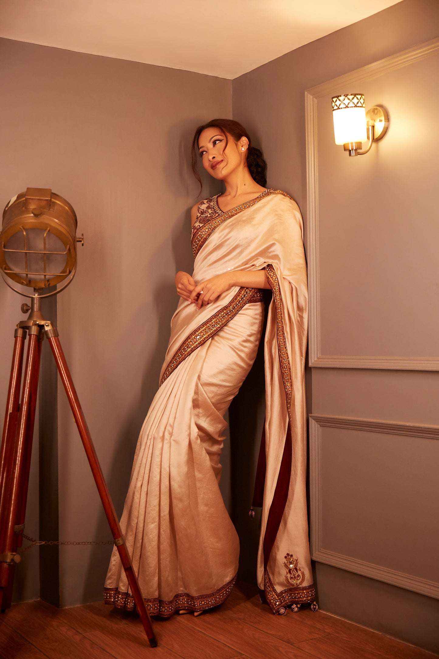Isha Borah in Beige Saree and Blouse