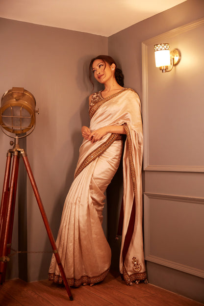Isha Borah in Beige Saree and Blouse