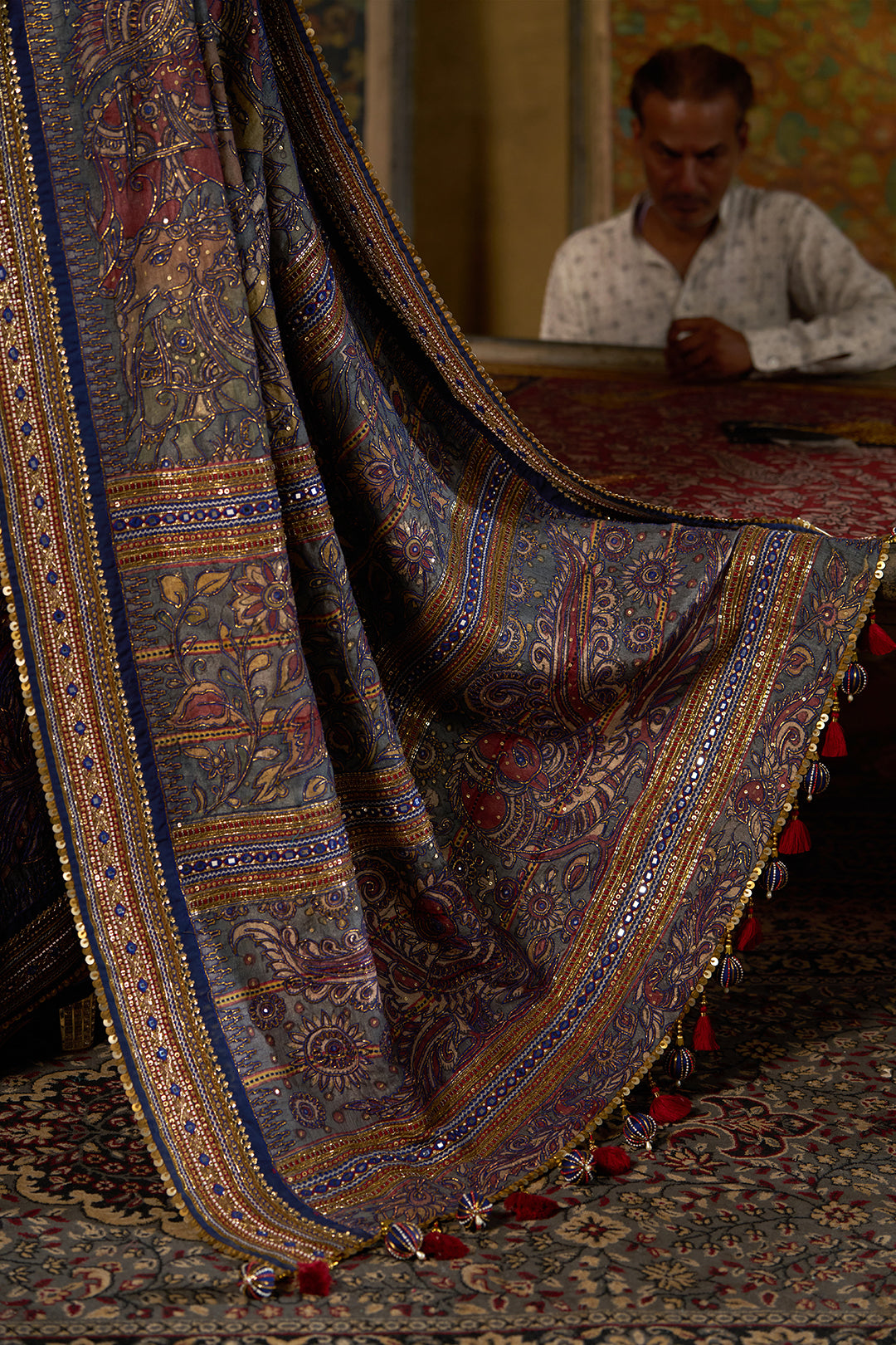 Blue Kalamkari Saree
