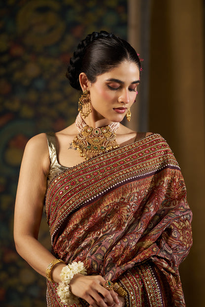 Maroon Kalamkari Saree
