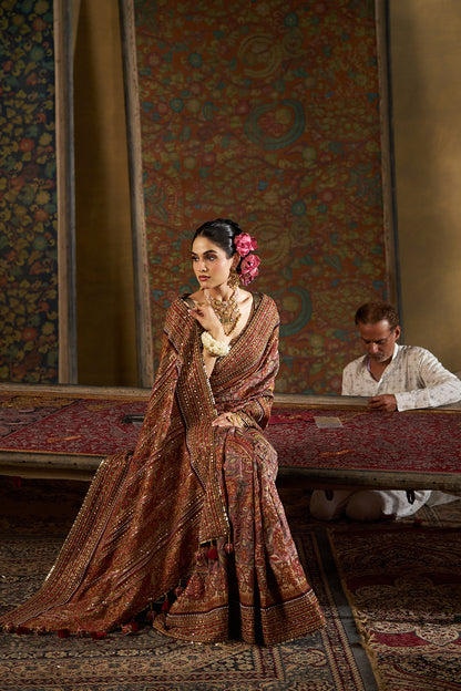 Maroon Kalamkari Saree
