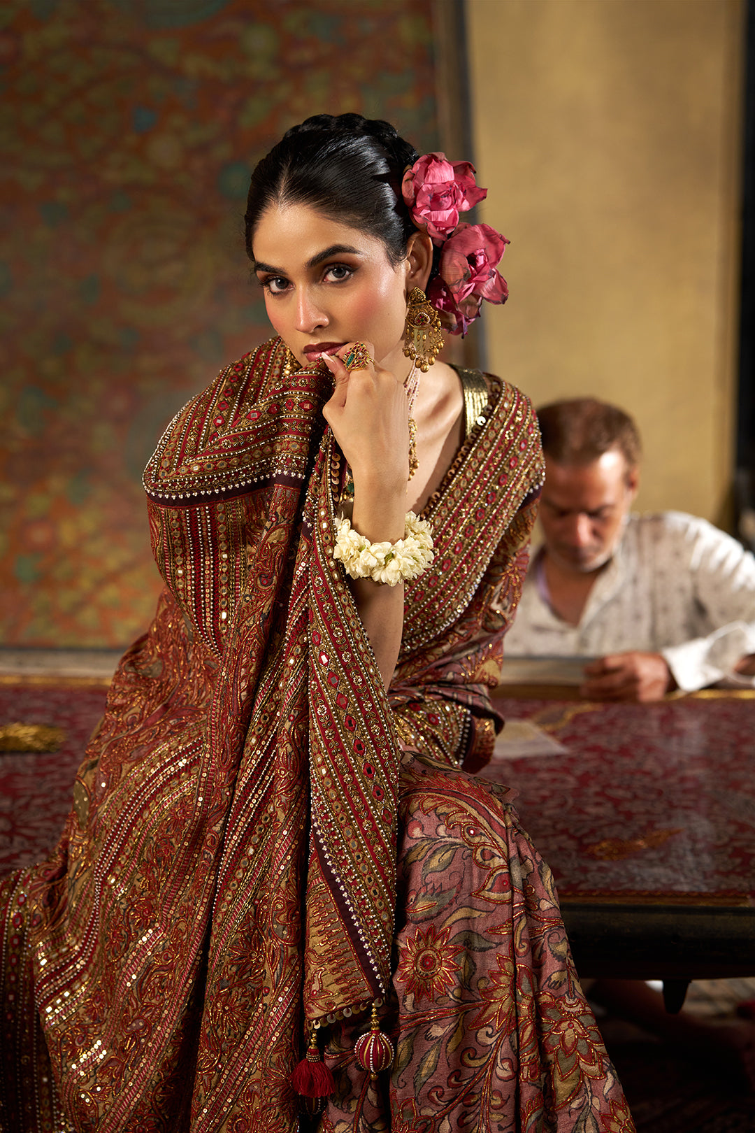 Maroon Kalamkari Saree