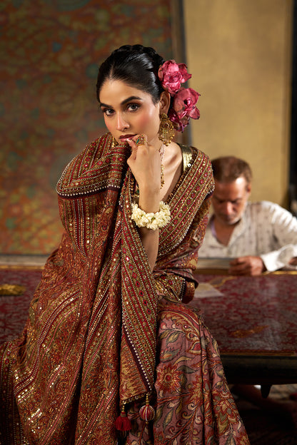 Maroon Kalamkari Saree