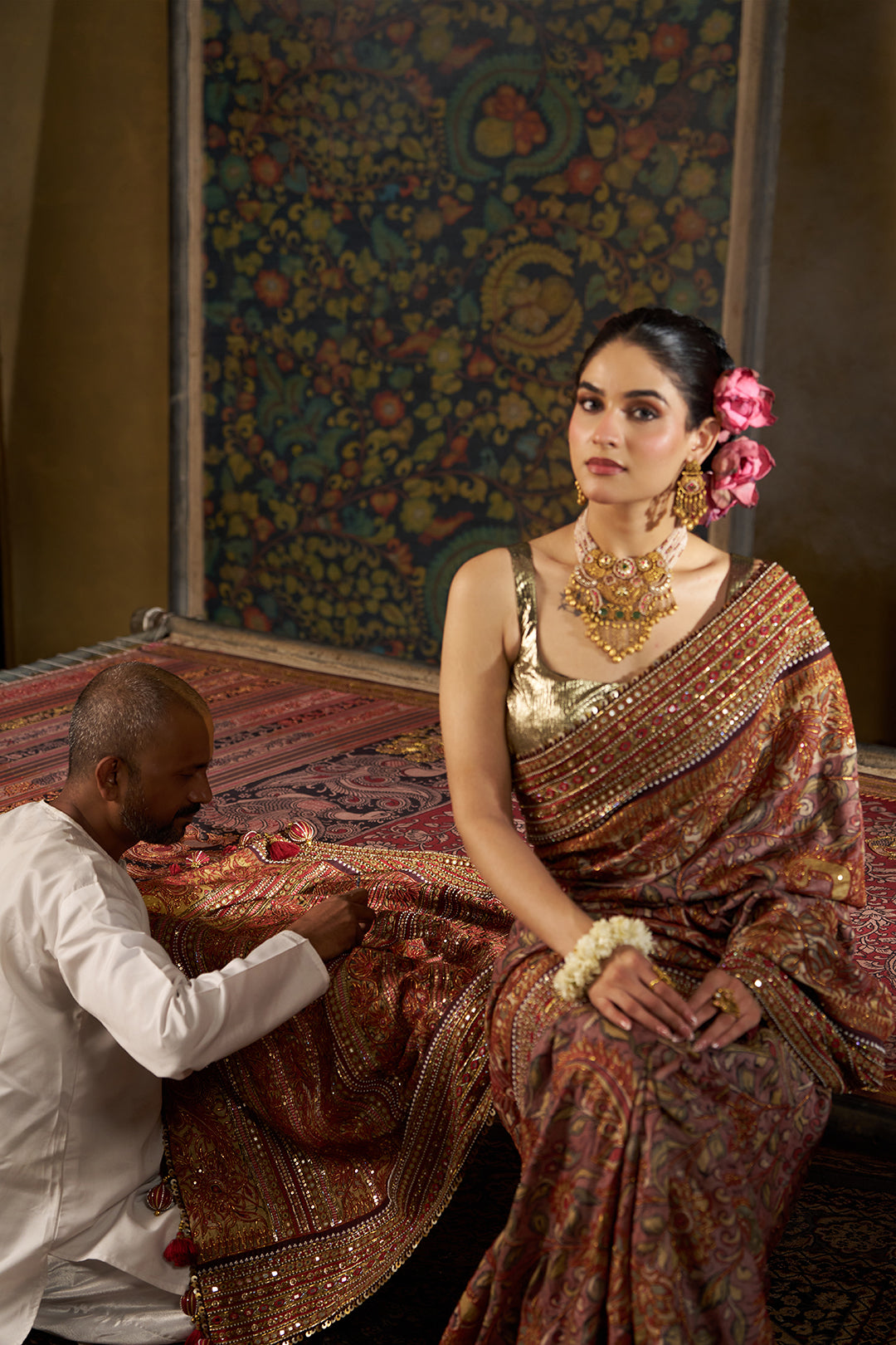 Maroon Kalamkari Saree