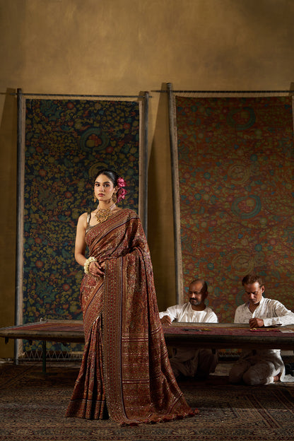 Maroon Kalamkari Saree