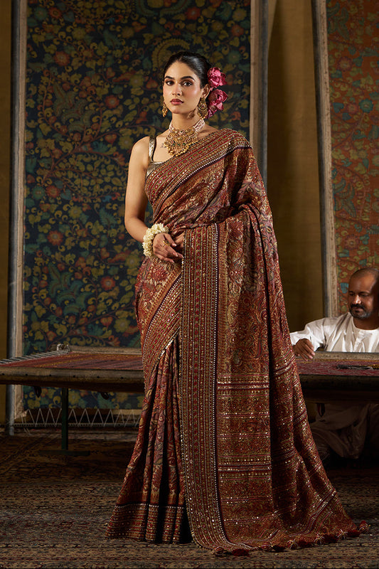 Maroon Kalamkari Saree