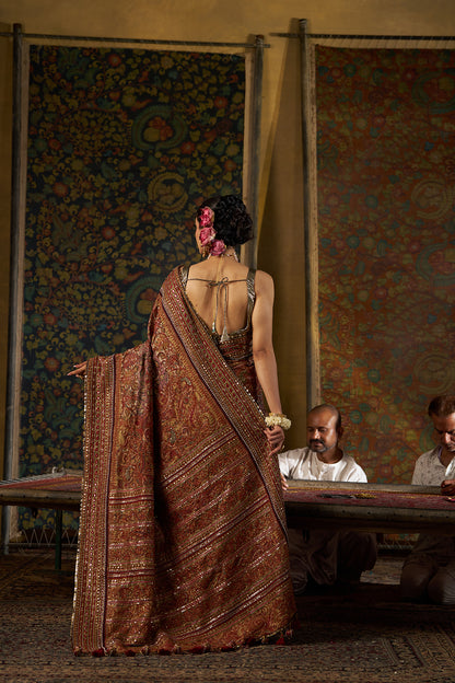 Maroon Kalamkari Saree