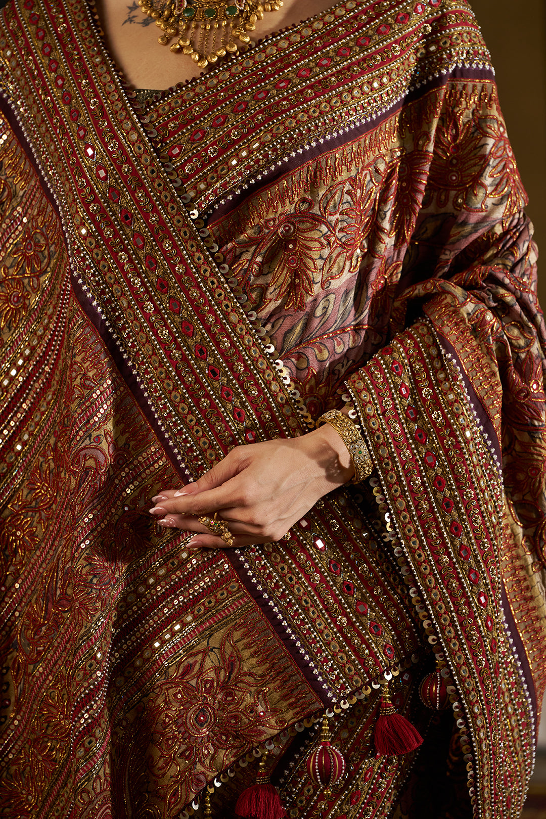 Maroon Kalamkari Saree