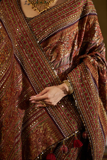 Maroon Kalamkari Saree