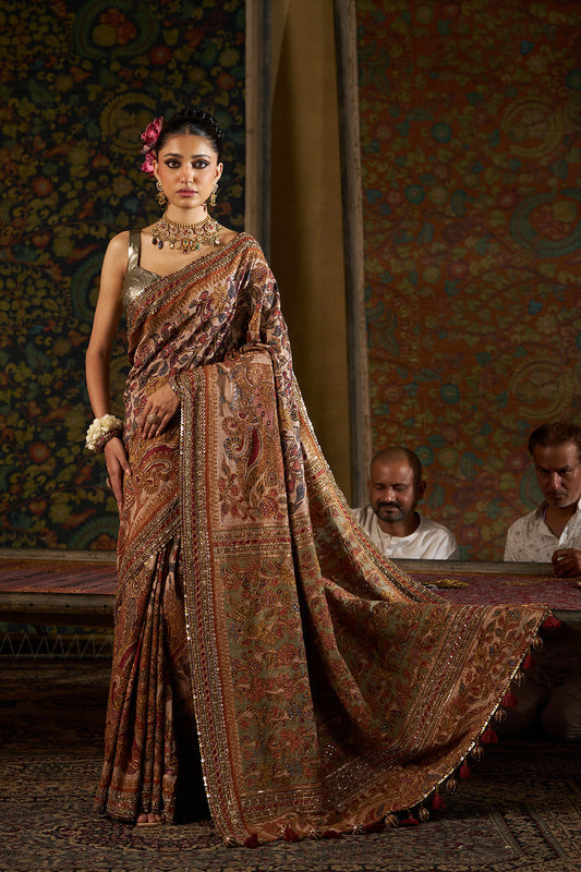 Rust Kalamkari Saree