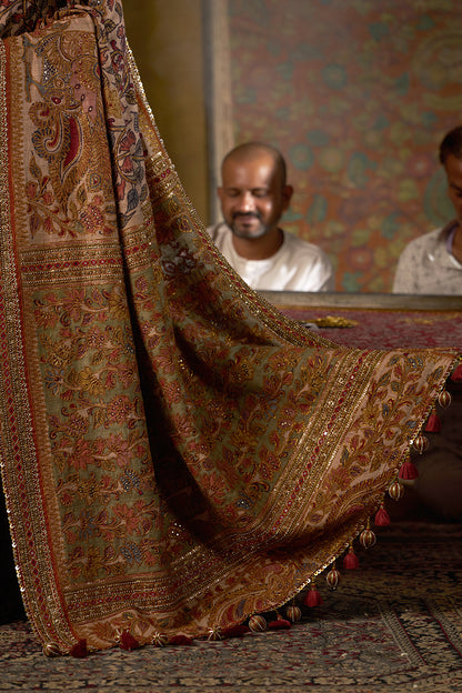 Rust Kalamkari Saree