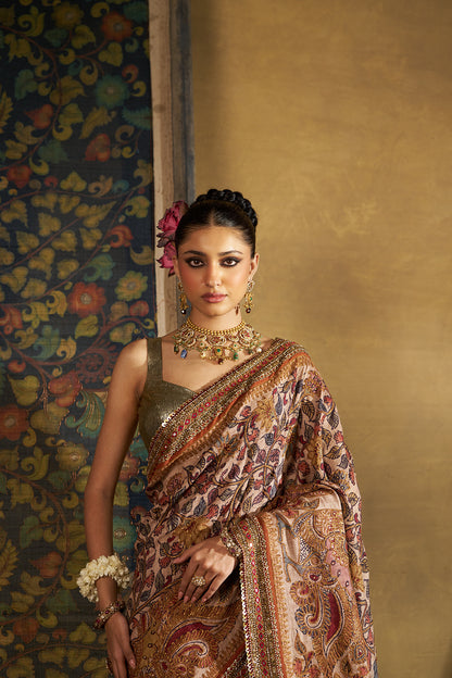 Rust Kalamkari Saree