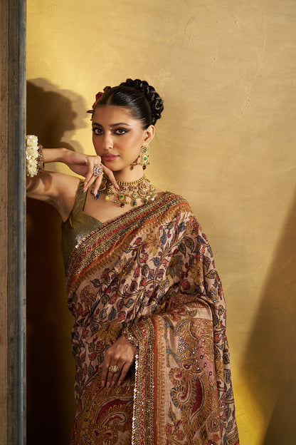 Rust Kalamkari Saree