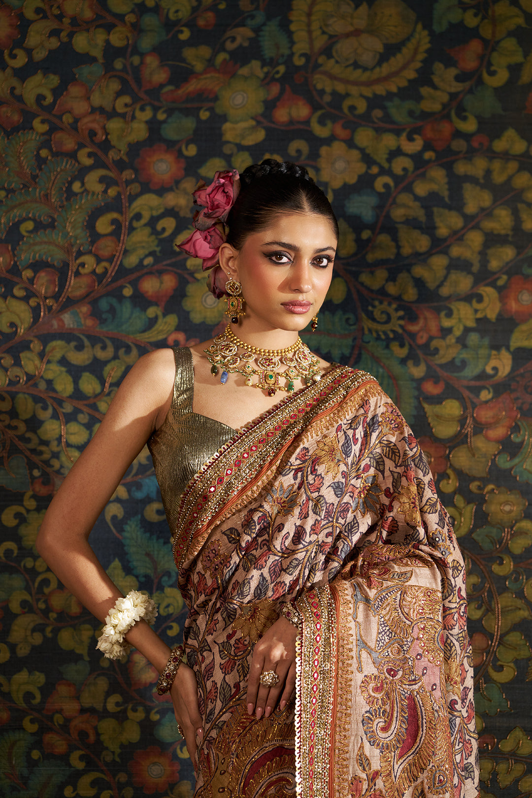 Rust Kalamkari Saree