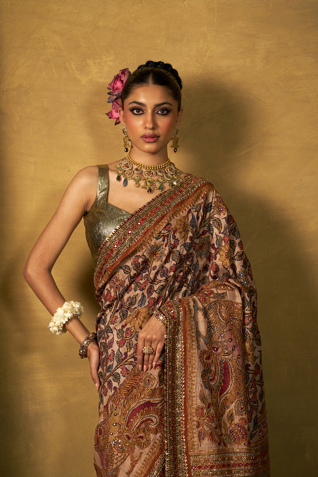 Rust Kalamkari Saree