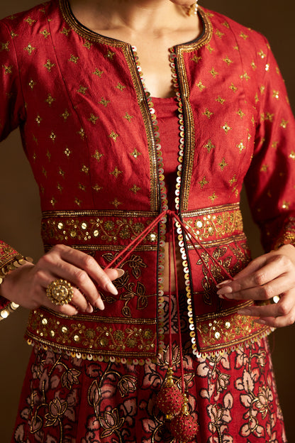Red Kalamkari Lehenga