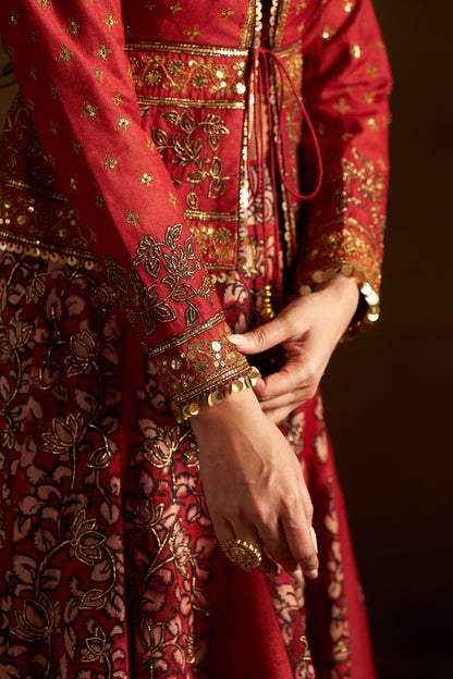 Red Kalamkari Lehenga