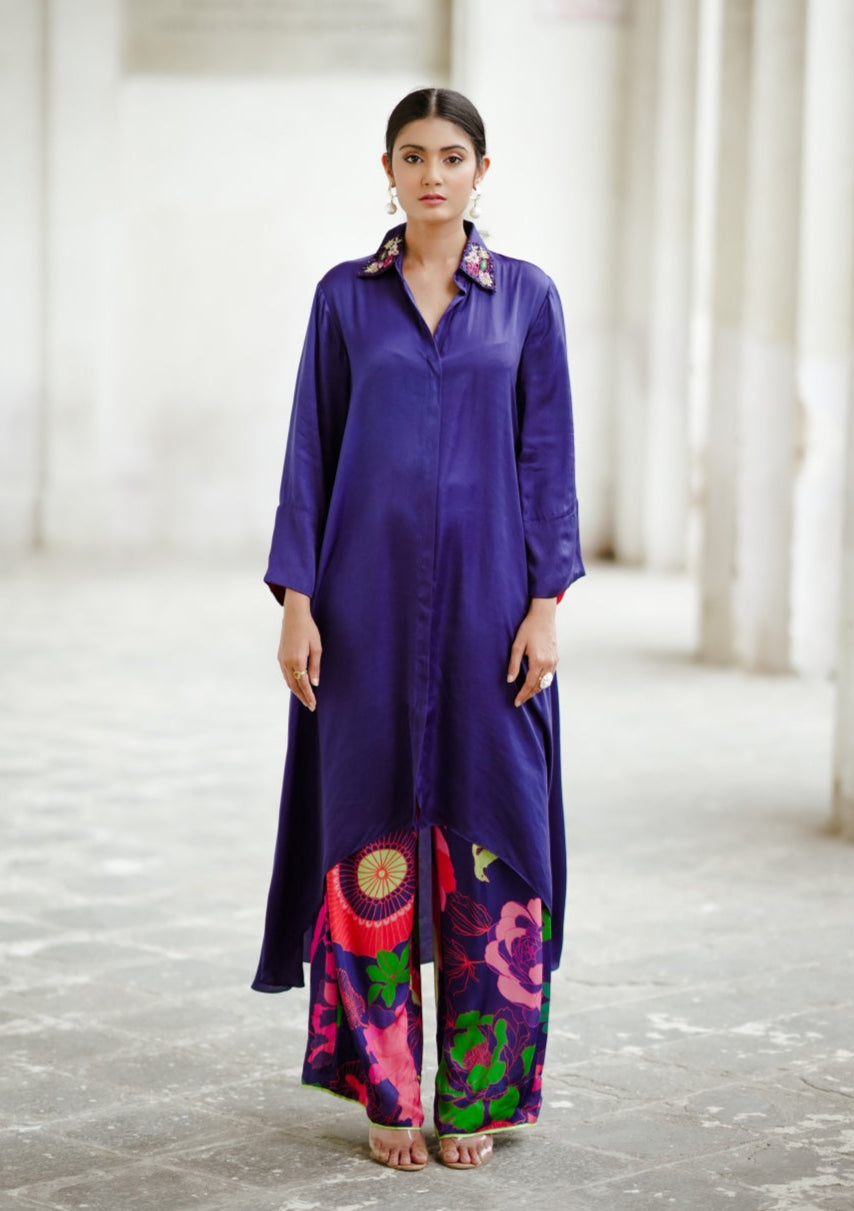 Indigo collared Kurta with culottes
